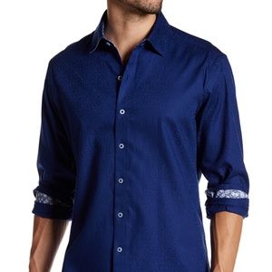 ROBERT GRAHAM Navy Windsor Woven Longsleeve
